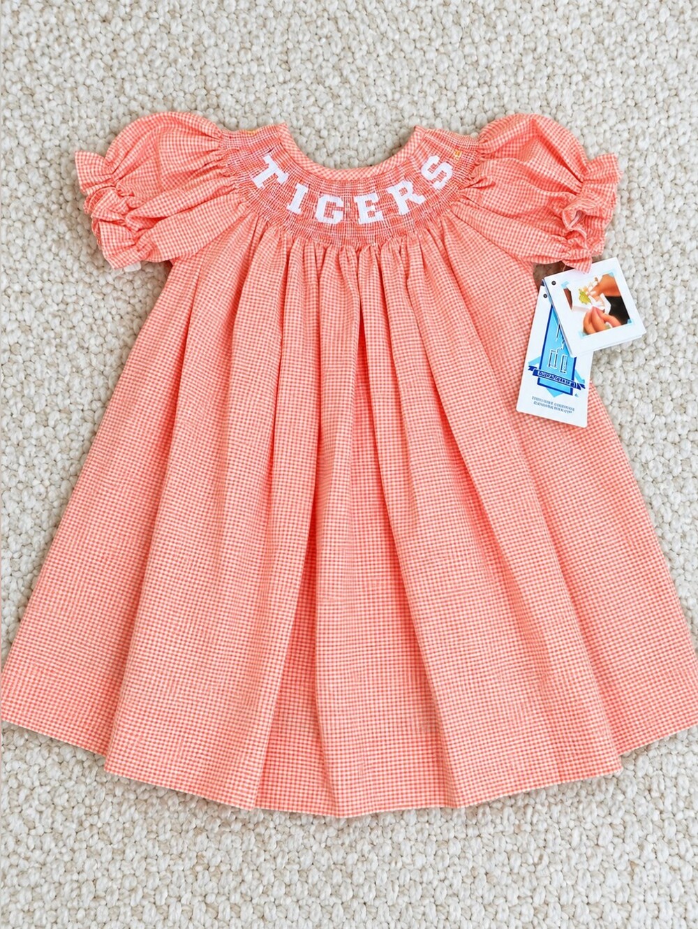 Vive La Fete Clemson University Tigers Gingham Hand Smocked Dress 12 mo NWT Baby